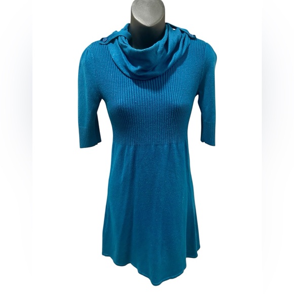 Takeout Sweaters - Takeout Teal Tunic Sweater Cowl Neck Medium
